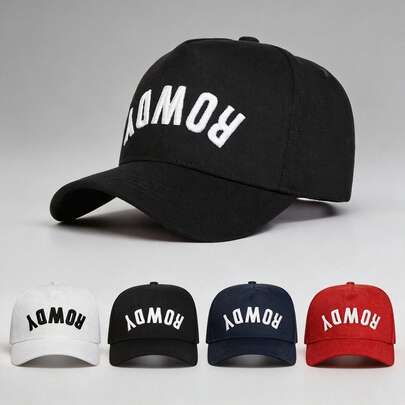 1pc Gothic ROWDY Trucker Embroidery Hats For Men Adjustable Hats, UV Protection Sun Hat, Ideal For Hiking Mountaineering Travel And Outdoor Activities