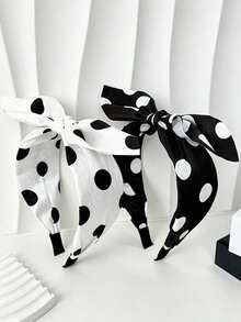 1pc New Large Polka Dot Bow Headband For Women, Premium Satin Wide Band Hair Accessory, Fashionable Versatile Hair Hoop - Multicolor - View 2