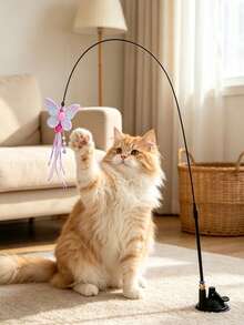 3 Pieces Set (Strong Suction Cup + String Cat Teaser Wand + Realistic Butterfly Pendant) Fun Cat Teaser Toy, Home Cat Toy, Suction Cup Cat Teaser Accessory, A Great Way For Cats To Self-Entertain And Burn Energy - Multicolor - View 1