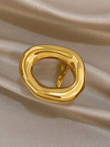 1Pc/Set Irregular Hollow Oval Gold Ring Two-Tone Curved Open Ring Set,Stainless Steel Jewelry For Women,Party,Daily,Birthday Gifts,Halloween,Boho/Y2K - Multicolor - View 8