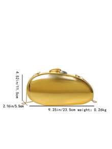 Women's Evening Clutch, Solid Color Hard Shell, Dual-Tone Metal Clasp, Detachable Chain Strap, Fashionable Portable Hard Shell Handbag, Suitable For Wedding Party Ball - Gold - View 10