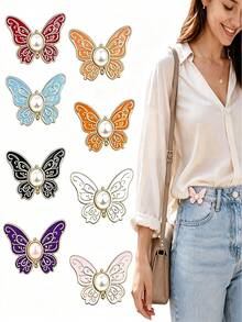 8/4/1pc Butterfly Waist Tightening Buckle, Pearl Butterfly Waist Button, Adjustable Jeans Button Pin, Detachable Metal Clip Buckle, Suitable For Pants, Skirts, Bags - Multicolor - View 2