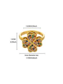 Colorful Cubic Zirconic Heart Four Leaf Clover Rings For Women Anti Stress Anxiety Fidget Ring Luxury Spinner Jewelry Christmas Gift - 6 - View 8