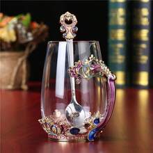 Set Cangkir Teh Kaca Bebas Timbal Kristal Enamel dengan Sendok, Hadiah Natal, Hari Valentine. Hadiah Terbaik untuk Ibu, Nenek, Pacar, Saudari. - 1 buah - View 14