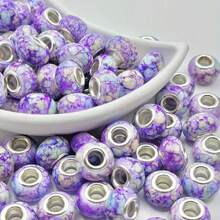 47Pcs Purple Watercolor Pattern Large Hole European Charm Beads Craft Set, Round Resin Spacer Beads For DIY Bracelet, Necklace, Pen, Macrame Cord & Handmade Jewelry Craft Supplies - Purple - View 12