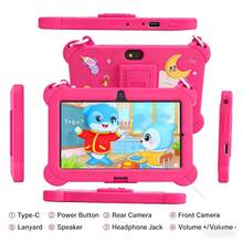 yesido 4GB RAM + 64GB ROM / 7-Inch Tablet / Quad-Core 1.3GHz / Android 13 MTK8321 / 1280x800 HD IPS Display / 2MP+5MP Camera / 4000mAh Battery / WiFi, Parental Control, Education, Games / ABS Plastic + Silicone, Educational Tablet - Pink - View 6