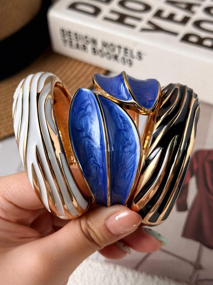 French Luxury Purple & White Enamel Niche Design Metal Splicing Bracelet
