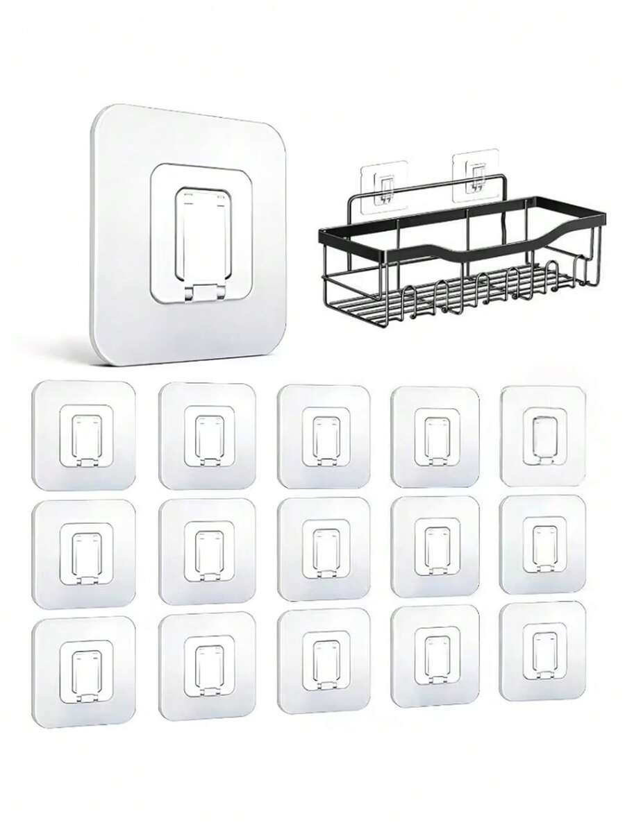 10pcs Shower Caddy Replacement Hooks, Transparent Heavy Duty Strong Adhesive Strips, No-Drill Wall Mount Adhesive Hooks For Bathroom Shelves, Kitchen Shelves, Soap Trays, Towel Racks, Organizers, Cabinet, Door Hooks, Easy Install Removable - Clear - View 1