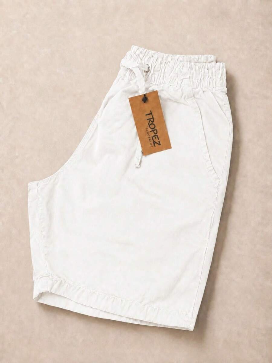 Men's Twill Shorts Simple Casual Fabric Pocket Drawstring Bermuda Shorts - Light Wash - View 1