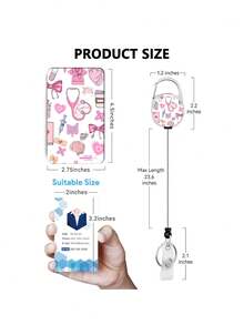 Medical Element Cartoon Card Holder Set, Pink Medical Pattern Acrylic Badge Holder, With Retractable Lanyard And Long Neck Strap, Nurse Student ID Card Holder, Anti-Loss Portable, Fresh Sweet Style, Suitable For Commuting, Work, Campus Use, Recommended Gift For Family, Friends, Colleagues - Multicolor - View 11