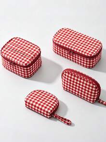 Portable Travel Makeup Bag - Classic Red Plaid Design - Fashionable Design - Easy To Carry - Multi-Functional Portable Storage Bag - Lipstick And Eyebrow Pencil Storage Bag - Makeup Storage Bag - Multicolor - View 2