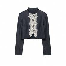 DEEKA Autumn New Women's European And American Style Fashion Minimalist Elegant Versatile Lace Patchwork Short Jacket - Dark Grey - View 4