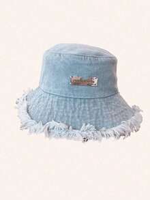 Topi Bucket Wanita dengan Rumbai, Bahan Denim Washed Motif Leopard dan Patchwork - Topi bucket motif macan tutul robek JA - View 8