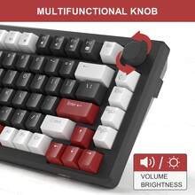 Teclado mecánico para juegos MageGere -STAR75, control de perilla, teclado compacto del 75% con retroiluminación azul, teclado para juegos con interruptores amarillos, carcasa portátil EVA silenciosa, compatible con sistema Windows de PC - blanco negro - Ver 5
