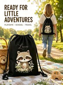 Customized Wildlife Zoo Animal Name Drawstring Bag - Personalized Zoo Text Backpack, Suitable For Picnics, Unique Gift Bags, Can Be Used As Birthday Party, Baby Shower Gifts And Customized Birthday Presents - Multicolor - View 5