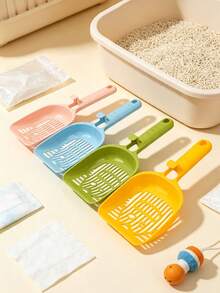 2/1pc Cat Litter Scoop, Long‑Handle Hollow‑Out Plastic Cat Poop Shovel, Large‑Hole Sifting Kitty Litter Cleaner, Non‑Slip Handle Pet Waste Scooper, Cat Sand Cleaning Tool For Indoor Cats Cat Accessories Cats Stuff Poop Scoop Christmas - Multicolor - View 4