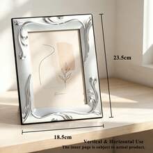 4*6" & 5*7" Glossy Silver Metal‑Glass Photo Frames With Embossed Scrollwork Pattern, Horizontal & Vertical Display For Home Decor - 1PC - View 9