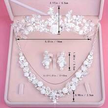 Bridal Flower Crown Necklace And Earrings Set, High-End Wedding Pearls Crown Necklace And Earrings 3 Pieces Set, Suitable For Evening Party, Birthday, Wedding - Silver - View 2