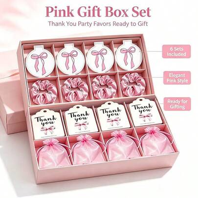 1/4/20/40pcs Wedding Favor Set, Party Supplies, Suitable For Wedding And Bridal Shower Gifts - Elegant Bow Star Glitter Print High-Definition Mirror Pink Headband Gift Bag, Includes Thank You Card, Plastic Material/Party Supplies, Can Be Used As Christmas, Winter New Year, Birthday And Special Occasion Gauze Decoration