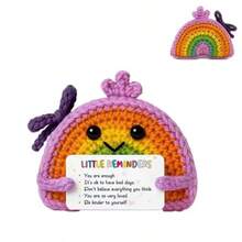 1pc Handmade Crochet Rainbow Figurine With Little Reminders Text Card, Mini Knitted Rainbow Ornament, Small Tabletop Desktop Decor Statue For Home Office Shelf Display, Universal Gift For Friends, Coworkers And Family Members - Multicolor - View 1