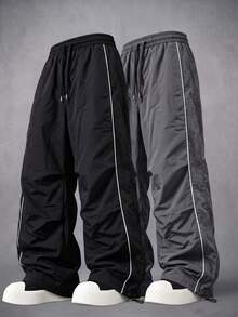 2pcs Men's Solid Color Drawstring Waist Casual Fitness Sports Pants, Outdoor Sports Couple Style Shorts, Breathable Sports Pants For Autumn - Multicolor - View 1