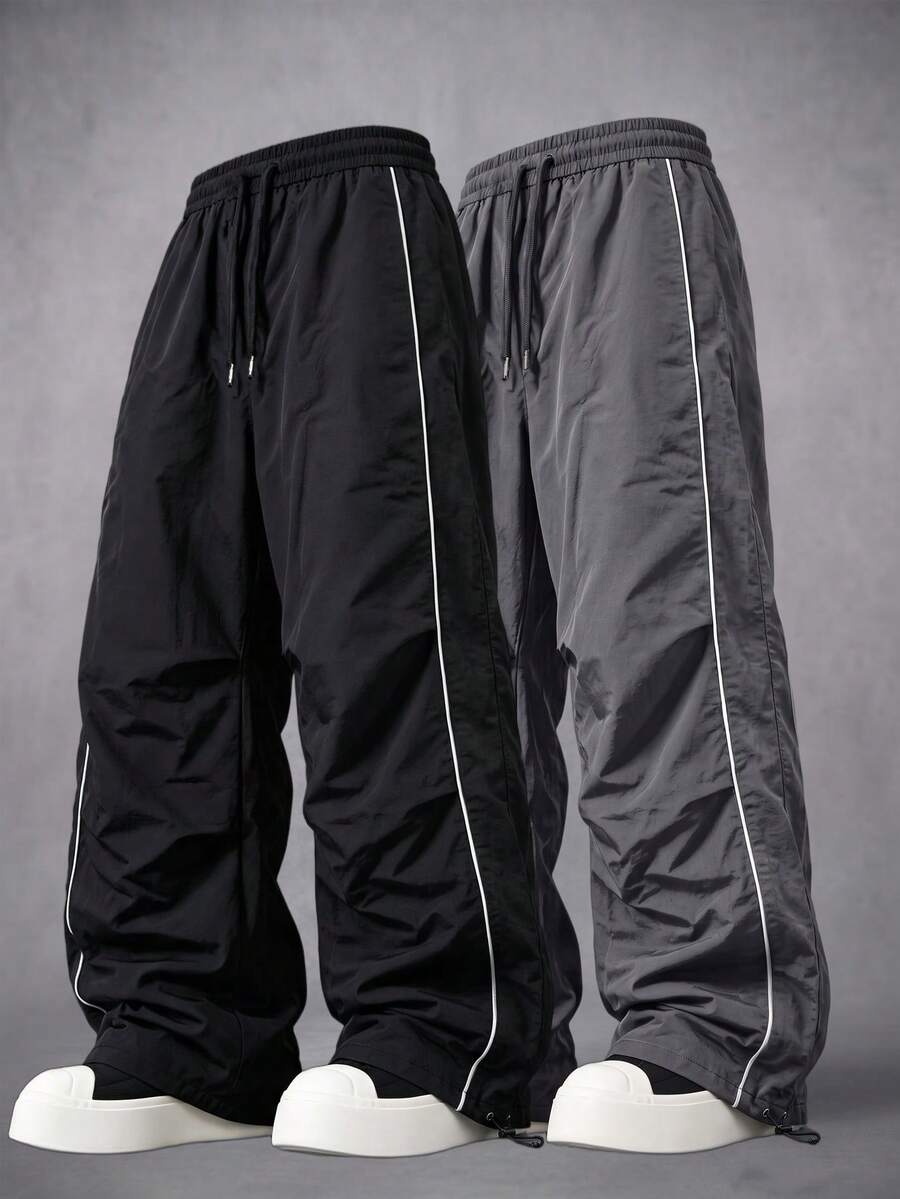 2pcs Men's Solid Color Drawstring Waist Casual Fitness Sports Pants, Outdoor Sports Couple Style Shorts, Breathable Sports Pants For Autumn - Multicolor - View 1