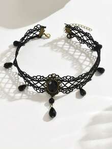 Lace Choker Necklace, Ins Gothic Dark Style Ruffled Cross Vintage Collar - Multicolor - View 4