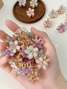 10/20/30pcs Random Mixed Color Alloy Crystal Flower Hair Clips, Exquisite Flower Shaped Hair Clips, Camellia Mini Claw Hair Clips, Suitable For Girls Side Hairstyles, Hair Accessories, Hair Clips For Braiding, Suitable For Daily Wear, Parties, Vacations. - Multicolor - View 1