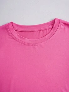 客製化女款長袖T恤－可添加您的文字，客製化文字/訊息/生日祝福，個性化文字客製運動衫 - 玫紅色 - 查看 2