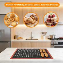 Silicone Baking Mat Set With Macaron And Finger Puff Positioning Scale, Non-Stick Perforated Silicone Baking Mat, Heat-Resistant Fiberglass Silicone Pastry Mat, Reusable Oven Baking Mat, Suitable For Finger Puffs, Macarons, Cookies, Puffs, Bread And Dessert Making - View 9