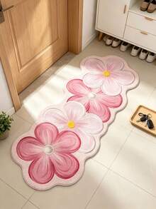 1PC Pink Floral Cluster Faux Cashmere Plush Rug, Thickened Washable Autumn Winter Floor Mat, Casual Decorative Small Carpet For Living Room, Bedroom & Light Outdoor Home Decor - A - View 12
