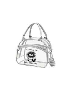 Insulated Lunch Bag With "Everything Is Fine" Print, Coffee Cup Design Portable Transparent Lunch Bag, PVC Material, Fashionable Portable Lunch Box Bag, Large Capacity Lunch Bag, Lunch Bag For Office Workers And Students, Multi-Functional Travel Storage Bag, Suitable For All Seasons, Reusable Transparent Snack Storage Tote Bag, Suitable For Outdoor Picnic Camping Travel, Includes Matching Utensil Storage Bag - Multicolor - View 12
