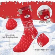 1/3/6/12 Pairs Women's Red Mid-Calf Socks, Printed With Santa Claus, Snowman And Reindeer Patterns, Suitable For Matching Christmas Outfits - Multicolor - View 6