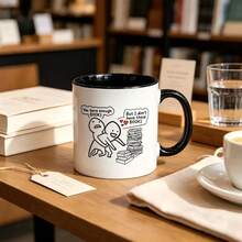 11oz Two‑Tone Ceramic Coffee Mug, Funny Book Lover Cartoon Graphic Cup, Microwave Dishwasher , Humorous Reading Themed Birthday Holiday Gift For Bookworms Readers Bibliophiles - Multicolor - View 2