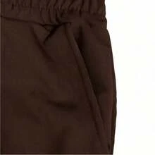 Calça de moletom plus size marrom de malha com cordão, pernas largas e modelagem elástica, ideal para o outono. Perfeita para relaxar em casa. - Marrom - Visão 4