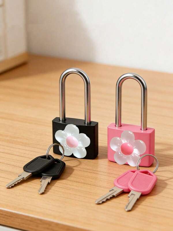 Metal Mini Padlock With Cute Translucent Flower Decoration, 2 Keys, Small Combination Lock, No Assembly Required, Small Luggage Lock, Metal Key Lock, Suitable For Suitcases, Pencil Cases, Backpacks, Travel Accessories, School Lockers, Gym Lockers, Fences, Toolboxes, Perfect For Graduation Season, Back To School, Teacher's Day Gifts, Travel Accessories