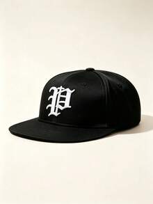 1pc Unisex Flat Brim Snapback Cap, P Letter Gothic Embroidery, Hip‑Hop Street Style, Adjustable, For Casual, Street, Party, Travel Daily Wear - Multicolor - View 4