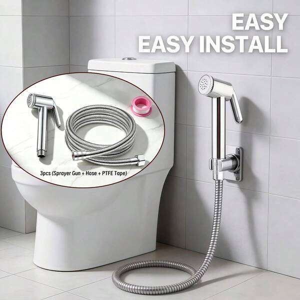 Easy Install Toilet Bidet Spray Set, Handheld Sprayer Gun With Flexible Metal Hose & Sealing Tape, Boosted Water Flow Bathroom Sprayer For Pet Washing & Household Cleaning