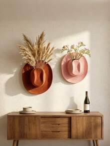 Western Cowboy Hat Wall Hanging Planter, Resin Wall Hanging Vase, Suitable For Artificial Flowers, Country Farmhouse Style Decor, Suitable For Entryway, Living Room, Bohemian Southwestern Style Room Decoration - Multicolor - View 1