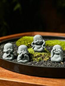 1件手工樹脂禪意微笑佛像，完美裝飾，抽象迷你室內花園佛像，盆景石景庭院與居家辦公室靜心冥想裝飾 - 1件裝 - 查看 1