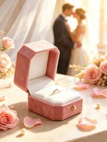 1 buah Kotak Cincin Pernikahan Beludru Merah Muda, Tempat Cincin Pertunangan Segi Delapan, Kotak Cincin Elegan Warna Solid, Aksesori Lamaran Romantis Cocok Untuk Lamaran, Pertunangan, Pernikahan, dan Upacara Pernikahan - Berwarna merah muda - View 3