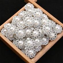 50pcs Shiny Rhinestone Flatback Cabochon Bease White Pearl Flower Patch Beads For DIY Jewelry Making Supplies Women Hair Accessories - Small Flowers - View 8