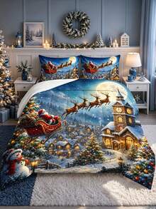 3pcs Christmas Theme, Santa Claus Reindeer Sleigh Christmas Pattern Bedding Set Comforter And Pillowcases 3 Pieces Set - Soft, Comfortable And Breathable Bedding, 200g Quilted Filling, Includes 1 Comforter And 2 Pillowcases (Pillow Inserts Not Included) - Perfect Choice For Home Or Dorm Christmas Decoration - Multicolor - View 6