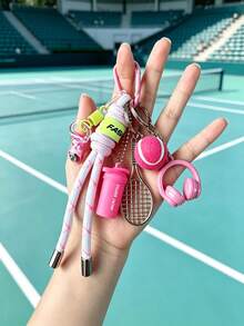 Sports Tennis Keychain, Mini Tennis Racket Ball Headphone Charms Braided Rope Carabiner Key Ring, Preppy Sporty Backpack Bag Pendant Gift For Friends - Multicolor - View 1