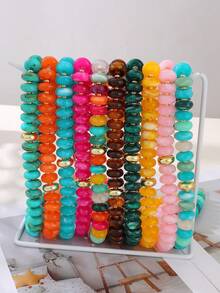1pc Bohemian Y2K Creative Fashion Elegant Exquisite Luxurious Sweet High-Quality Dopamine Color Flat Resin Beaded Chunky Necklace For Women, Sisters, Couples, Prom/Evening Party, Ceremony, Exquisite Jewelry Gift, Suitable For Daily Wear, Dating, Party, Holiday, Music Festival, Commuting, Wedding, Halloween, Christmas (Bead Color Random) - necklace - View 5