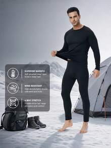 OKP 4-Piece Men's Thermal Underwear Set, Thermal Shaping Suit For Autumn And Winter, Base Layer Set For Home And Casual Wear - Black - View 2