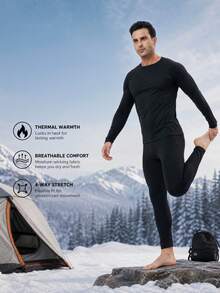 OKP 4-Piece Men's Thermal Underwear Set, Thermal Shaping Suit For Autumn And Winter, Base Layer Set For Home And Casual Wear - Black - View 4