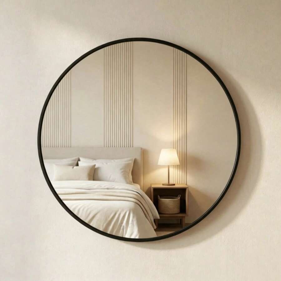 Matte Black/Gold Frame Round Mirror, Fashionable Circular Vanity Mirror, Suitable For Bathroom/Entryway/Bedroom/Living Room/Makeup Table, Pastoral Style Home Decor, Autumn Soft Furnishing, Makeup Storage, Bathroom Accessories, Back To School Essential
