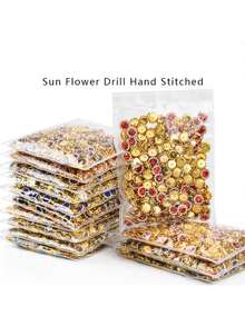 100/200/500pcs 1.2cm Rhinestone Sunflower Hand-Sewn Beaded Flower Applique Lace DIY Hair Accessories Material Handmade Double Layer Flower - Sunflower Flat-back Rhinestone - View 4