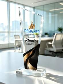 1pc Customized Engraved Trophy Award, Personalized Logo And Text, Employee Recognition Gift, Corporate Ceremony Competition Office Desk Decor, Business Ceremony Sports Competition Prize Decoration - Multicolor - View 3